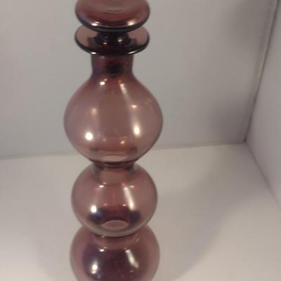 Sale Photo Thumbnail #690: Vintage Mid-Century Art Glass Gurgle Decanter with Stopper- Possibly Blenko- Approx 14 5/8" Tall