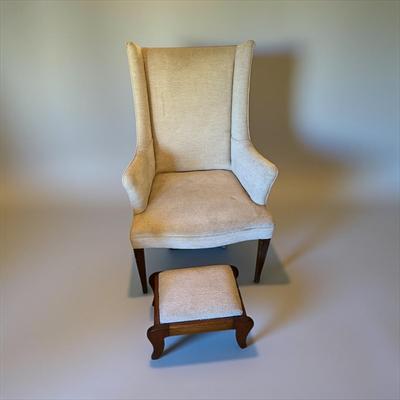 Sale Photo Thumbnail #140: Vintage Wingback Chair with Matching Footstool.   Chair needs cleaning