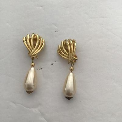 Sale Photo Thumbnail #86: Vintage gold, toned earrings with faux dangling pearls. Please see attached photos.