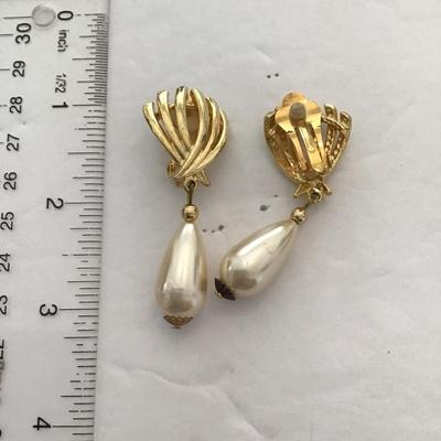 Sale Photo Thumbnail #87: Vintage gold, toned earrings with faux dangling pearls. Please see attached photos.