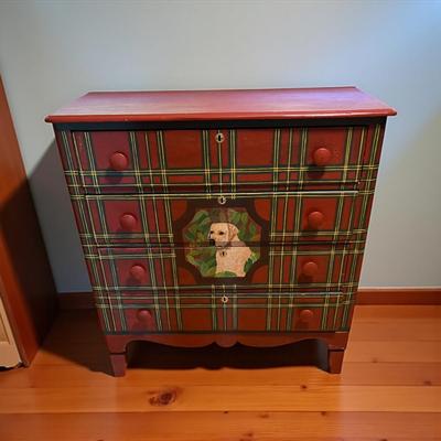 Sale Photo Thumbnail #155: Vintage Hand Painted Four Drawer Chest Of Drawers
Approximately 39"X17"X35"