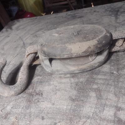 Large Wood and Metal Barn Pulley