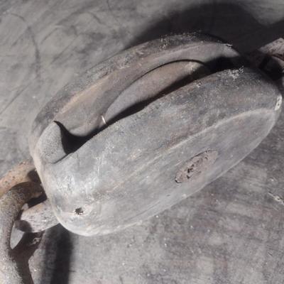 Large Wood and Metal Barn Pulley