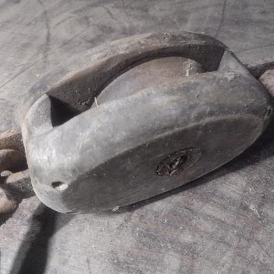 Large Wood and Metal Barn Pulley