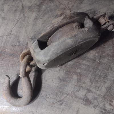Large Wood and Metal Barn Pulley