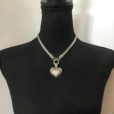 Beautiful Lia, Sophia, love dust, crystal heart, pendant pave silver tone necklace