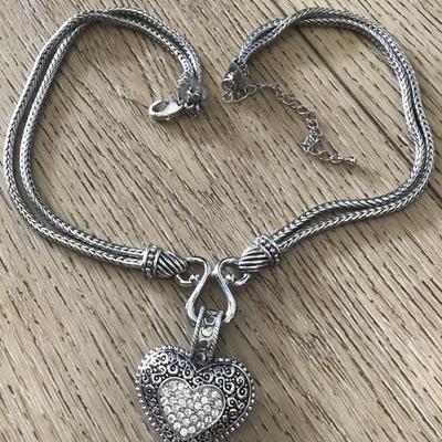 Beautiful Lia, Sophia, love dust, crystal heart, pendant pave silver tone necklace
