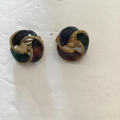 Sale Photo Thumbnail #128: vintage goldtone, enamel fashion, statement earrings. Please see attached photos.