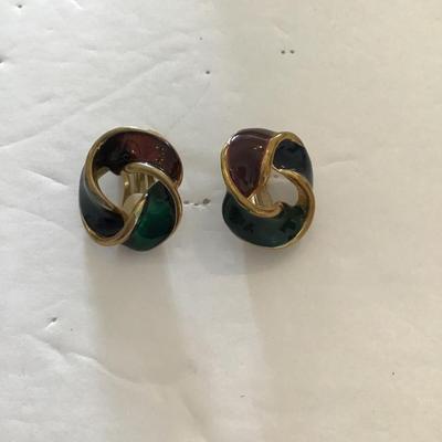 Sale Photo Thumbnail #126: vintage goldtone, enamel fashion, statement earrings. Please see attached photos.