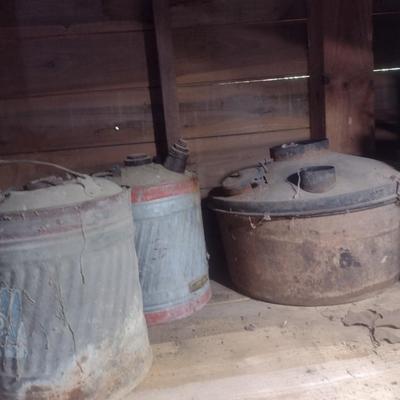 Collection of Vintage Metal and Galvanized Fuel Cans and Other Choice B