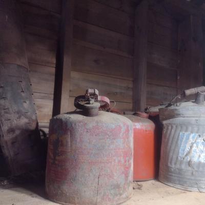 Collection of Vintage Metal and Galvanized Fuel Cans and Other Choice B