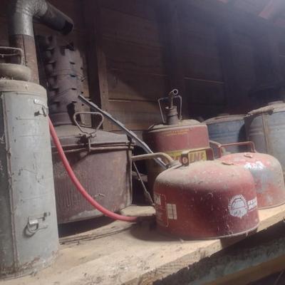 Collection of Vintage Metal and Galvanized Fuel Cans and Other Choice C