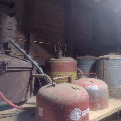 Collection of Vintage Metal and Galvanized Fuel Cans and Other Choice C