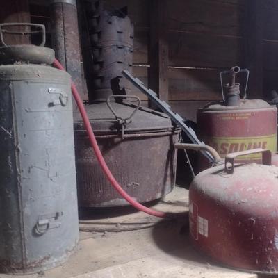 Collection of Vintage Metal and Galvanized Fuel Cans and Other Choice C