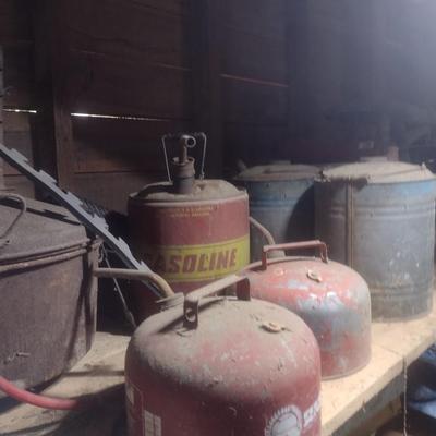 Collection of Vintage Metal and Galvanized Fuel Cans and Other Choice C