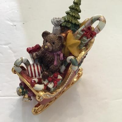 Sale Photo Thumbnail #143: Beautiful, vintage, royal gem collection Christmas sleigh trinket box. Please see attached photos.