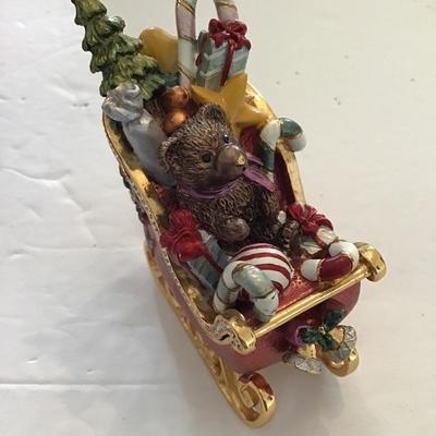 Sale Photo Thumbnail #142: Beautiful, vintage, royal gem collection Christmas sleigh trinket box. Please see attached photos.