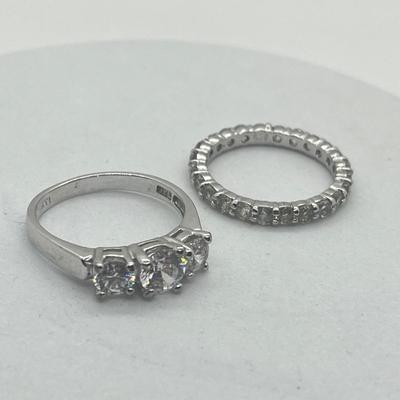LOT 2: Two Sterling Silver Cubic Zirconia Rings - Size 8 and 9 - 6.4 GTW