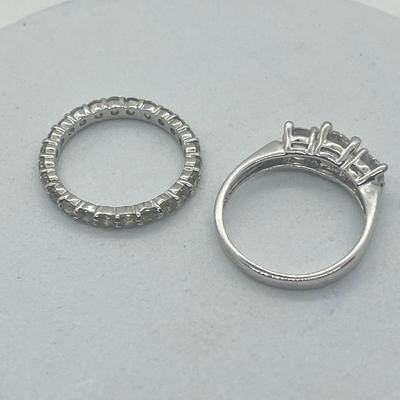 LOT 2: Two Sterling Silver Cubic Zirconia Rings - Size 8 and 9 - 6.4 GTW