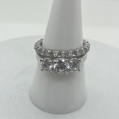 LOT 2: Two Sterling Silver Cubic Zirconia Rings - Size 8 and 9 - 6.4 GTW