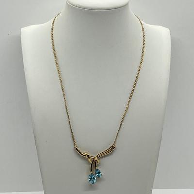 LOT 13: 14K Yellow Gold 17.5" Necklace with Blue Topaz Rhinestone Pendant - 10.8 GTW
