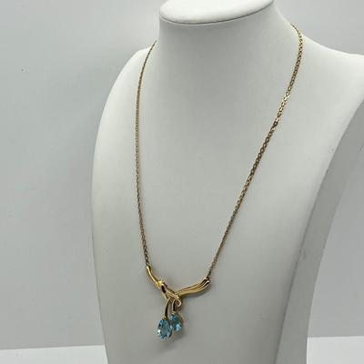 LOT 13: 14K Yellow Gold 17.5" Necklace with Blue Topaz Rhinestone Pendant - 10.8 GTW