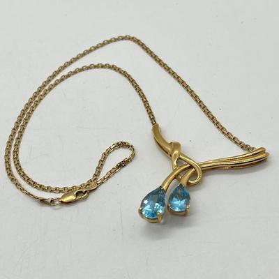 LOT 13: 14K Yellow Gold 17.5" Necklace with Blue Topaz Rhinestone Pendant - 10.8 GTW
