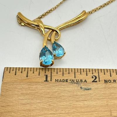 LOT 13: 14K Yellow Gold 17.5" Necklace with Blue Topaz Rhinestone Pendant - 10.8 GTW