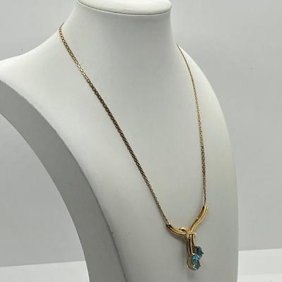 LOT 13: 14K Yellow Gold 17.5" Necklace with Blue Topaz Rhinestone Pendant - 10.8 GTW