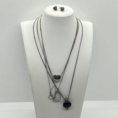 LOT 15: Four (4) Sterling Silver Necklaces with Pendant and Pierced Earrings - 60 GTW