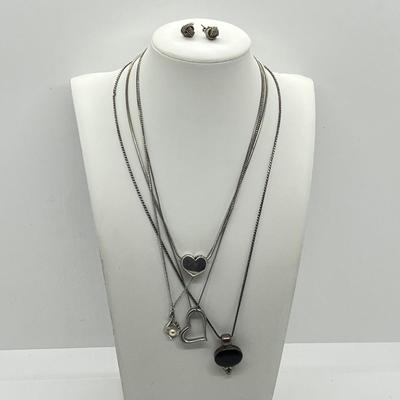 LOT 15: Four (4) Sterling Silver Necklaces with Pendant and Pierced Earrings - 60 GTW
