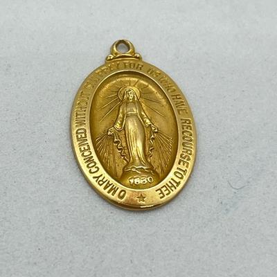 LOT 16: 14K Yellow Gold Catholic Virgin Mary Pendant - 3.5 Grams