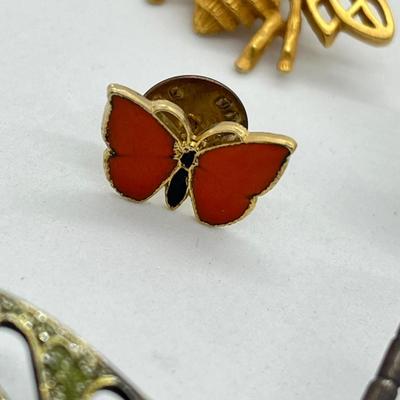 LOT 19: Butterfly, Dragonfly and Bumblebee Vintage Brooches/Pins - One is marked 800 Silver