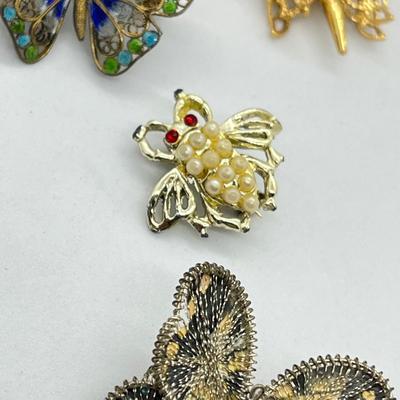 LOT 19: Butterfly, Dragonfly and Bumblebee Vintage Brooches/Pins - One is marked 800 Silver