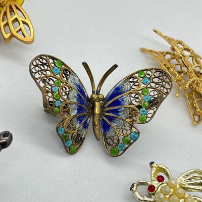 LOT 19: Butterfly, Dragonfly and Bumblebee Vintage Brooches/Pins - One is marked 800 Silver