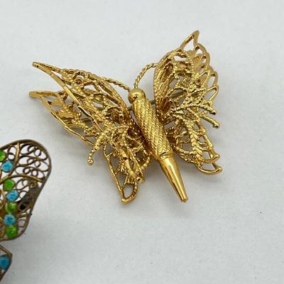 LOT 19: Butterfly, Dragonfly and Bumblebee Vintage Brooches/Pins - One is marked 800 Silver