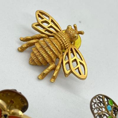 LOT 19: Butterfly, Dragonfly and Bumblebee Vintage Brooches/Pins - One is marked 800 Silver