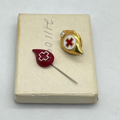 LOT 26: Vintage Red Cross Pins - One is Sterling and still in the package!