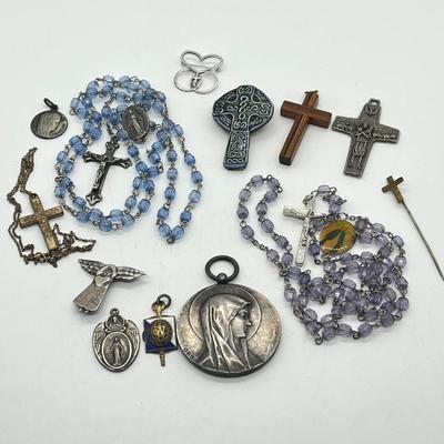 LOT 36: Catholic Religious Lot - Rosaries (Some Sterling) and More