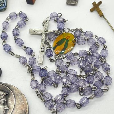 LOT 36: Catholic Religious Lot - Rosaries (Some Sterling) and More
