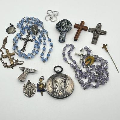 LOT 36: Catholic Religious Lot - Rosaries (Some Sterling) and More