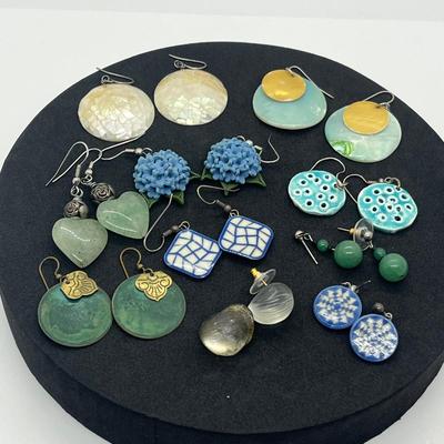 LOT 38: Unique Aqua/Teal/Blue Colored Pierced Earring Collection