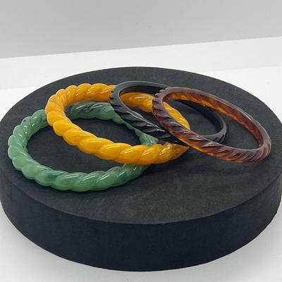 LOT 41: Vintage Art Deco Bakelite Style Bracelets with Carved Rope Motif