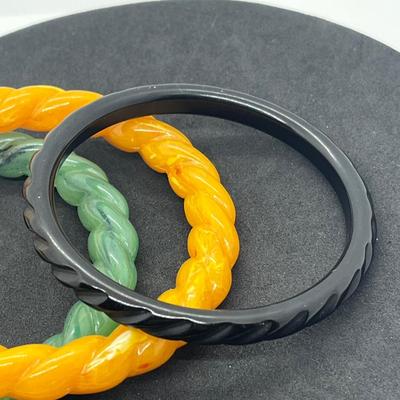 LOT 41: Vintage Art Deco Bakelite Style Bracelets with Carved Rope Motif