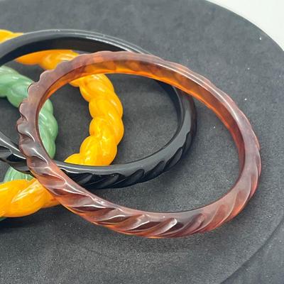 LOT 41: Vintage Art Deco Bakelite Style Bracelets with Carved Rope Motif