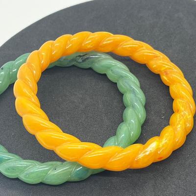 LOT 41: Vintage Art Deco Bakelite Style Bracelets with Carved Rope Motif