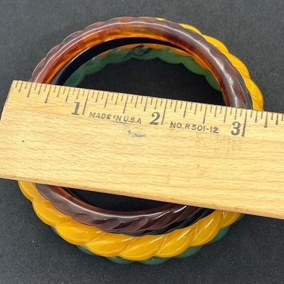 LOT 41: Vintage Art Deco Bakelite Style Bracelets with Carved Rope Motif