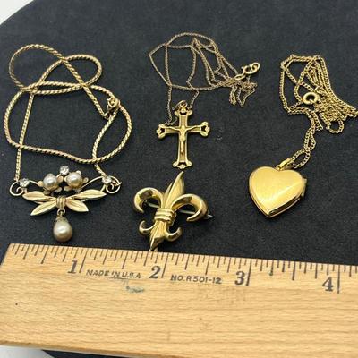 LOT 42: Gold Fill Jewelry Collection - Necklaces, Pendant and Pin