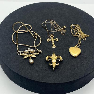 LOT 42: Gold Fill Jewelry Collection - Necklaces, Pendant and Pin