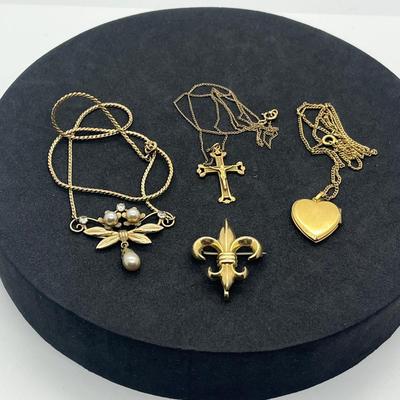 LOT 42: Gold Fill Jewelry Collection - Necklaces, Pendant and Pin